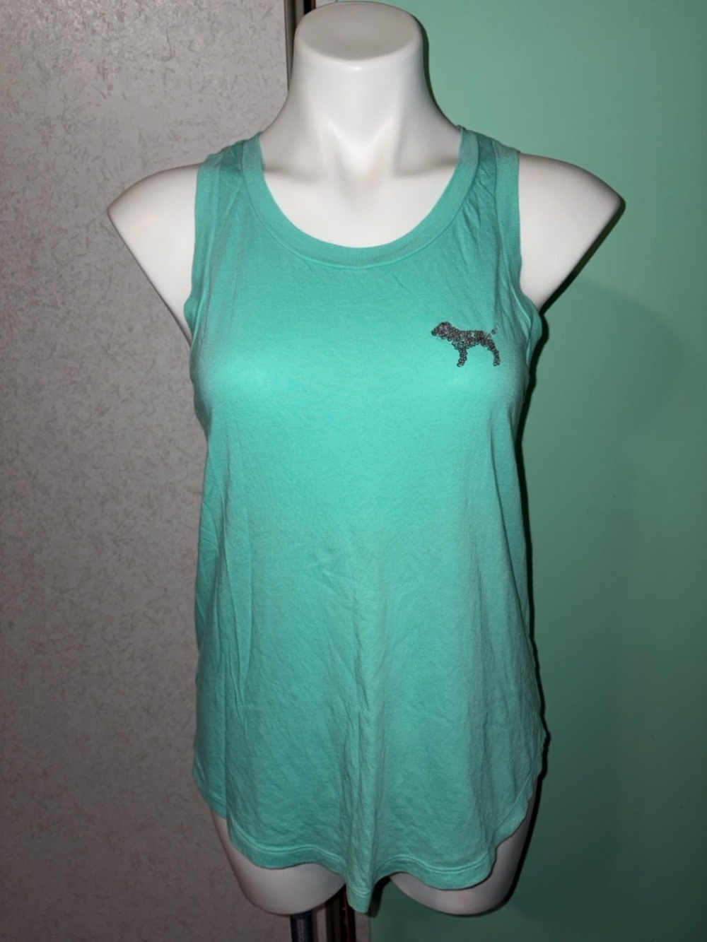 PINK Victoria's Secret Mint Teal Sequin Logo Tank - Picture 2 of 3